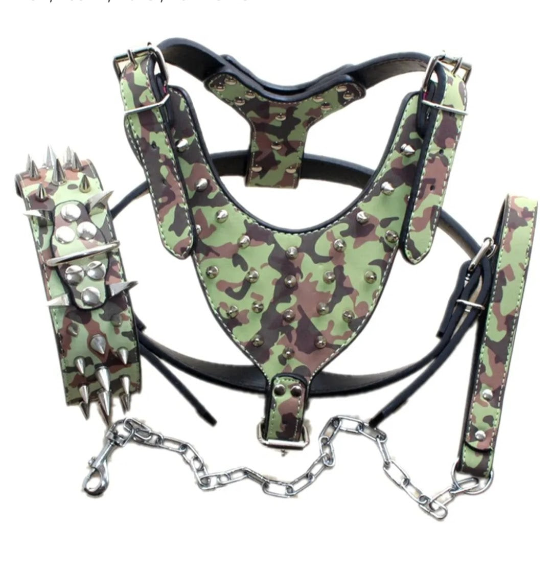 Spike Collar+Harness and Leash Set